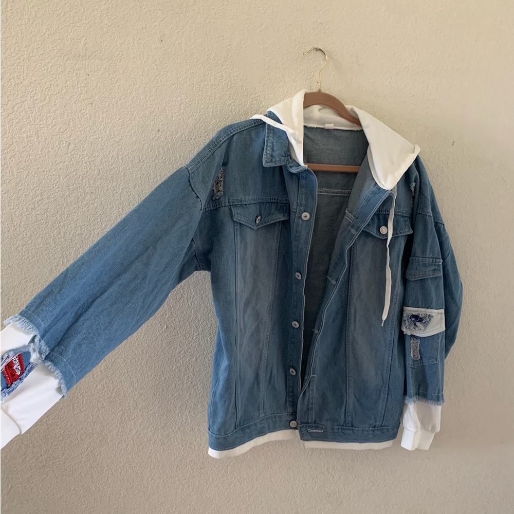 Denim Anime Jacket with White Hood